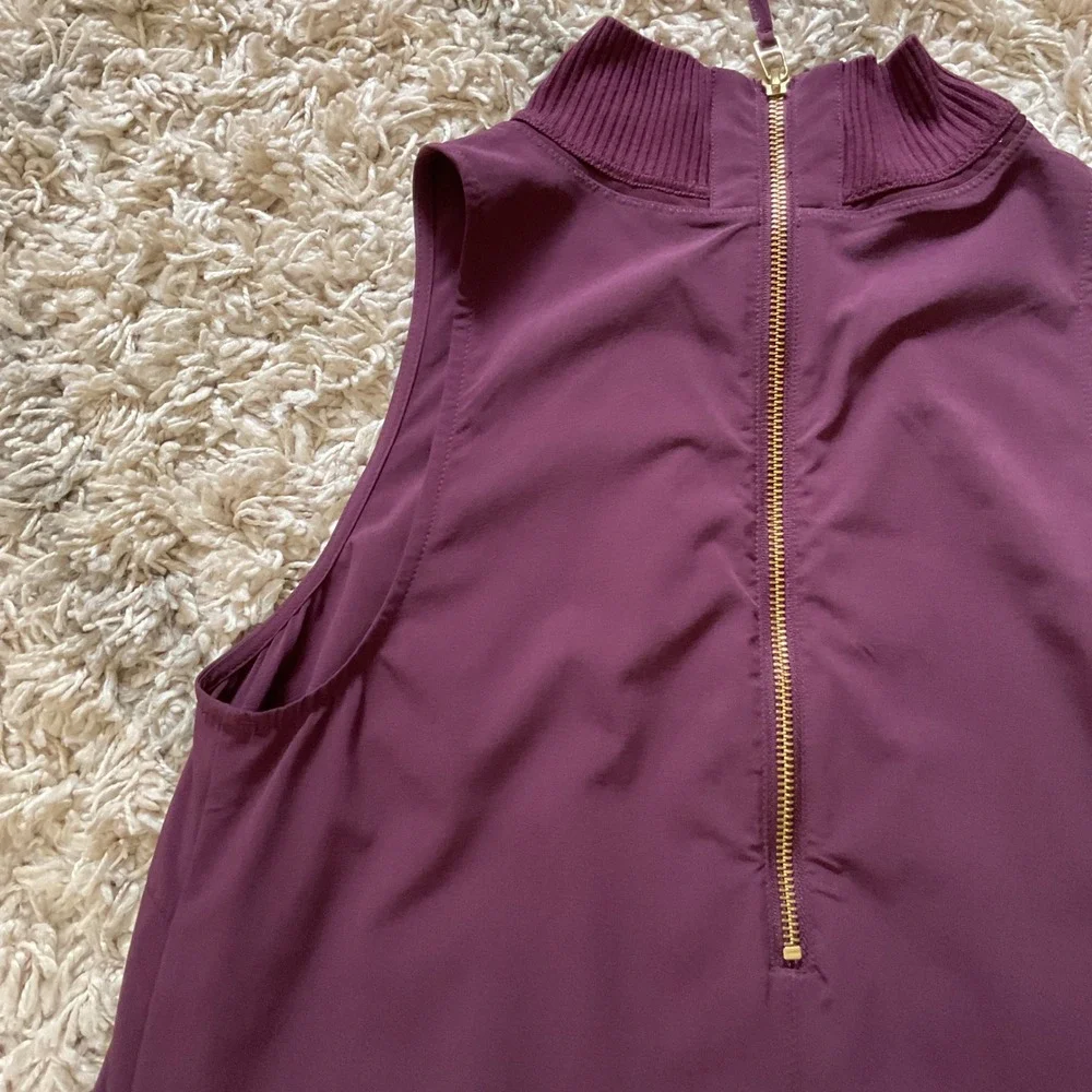 Athleta Womens Plum Purple Mock Neck Sleeveless Shift Dress XS Ribbed Zip Back